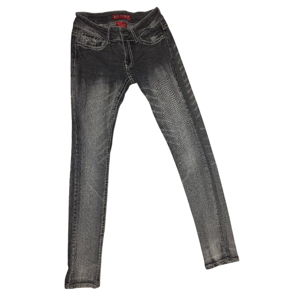 Red Rivet Acid Wash Black Skinny Jeans Thick White Stitch Size 5